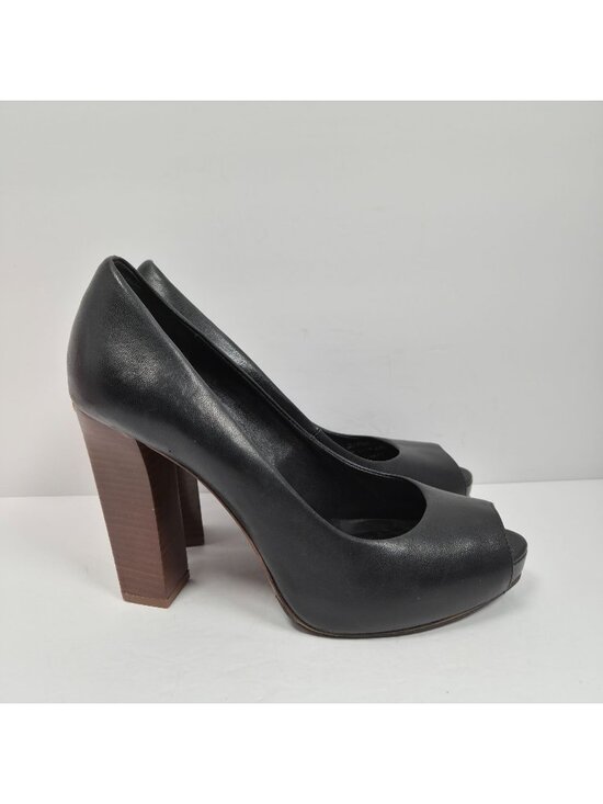 Tory Burch Shoes - Tory Burch Cantrelle Women's Black Leather Peep-Toe Platform Heels Size 9M